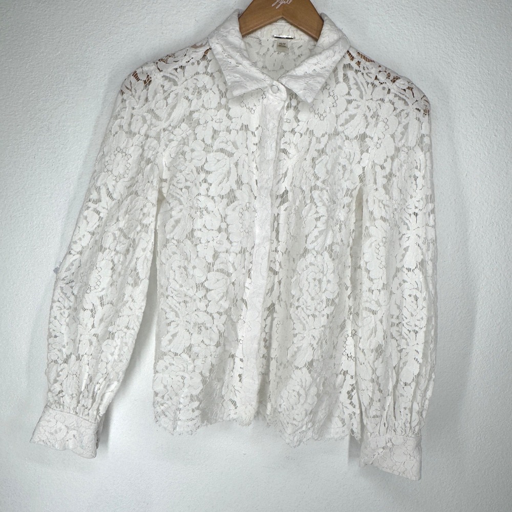 Elie Sheer Floral Lace Button Blouse Long Sleeve XS Victorian Coquette Regency